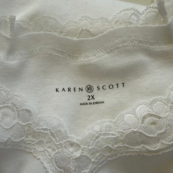 Karen Scott Women's 2X White Lace Trim Tank Top Camisole Sleeveless Cotton - Picture 3 of 8